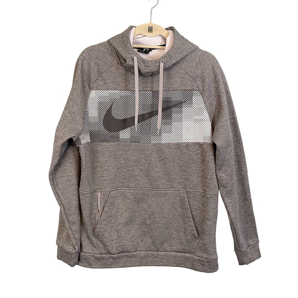 Nike Dri-Fit Men's Gray Graphic Logo Ribbed Pullover Hoodie Jacket Size M